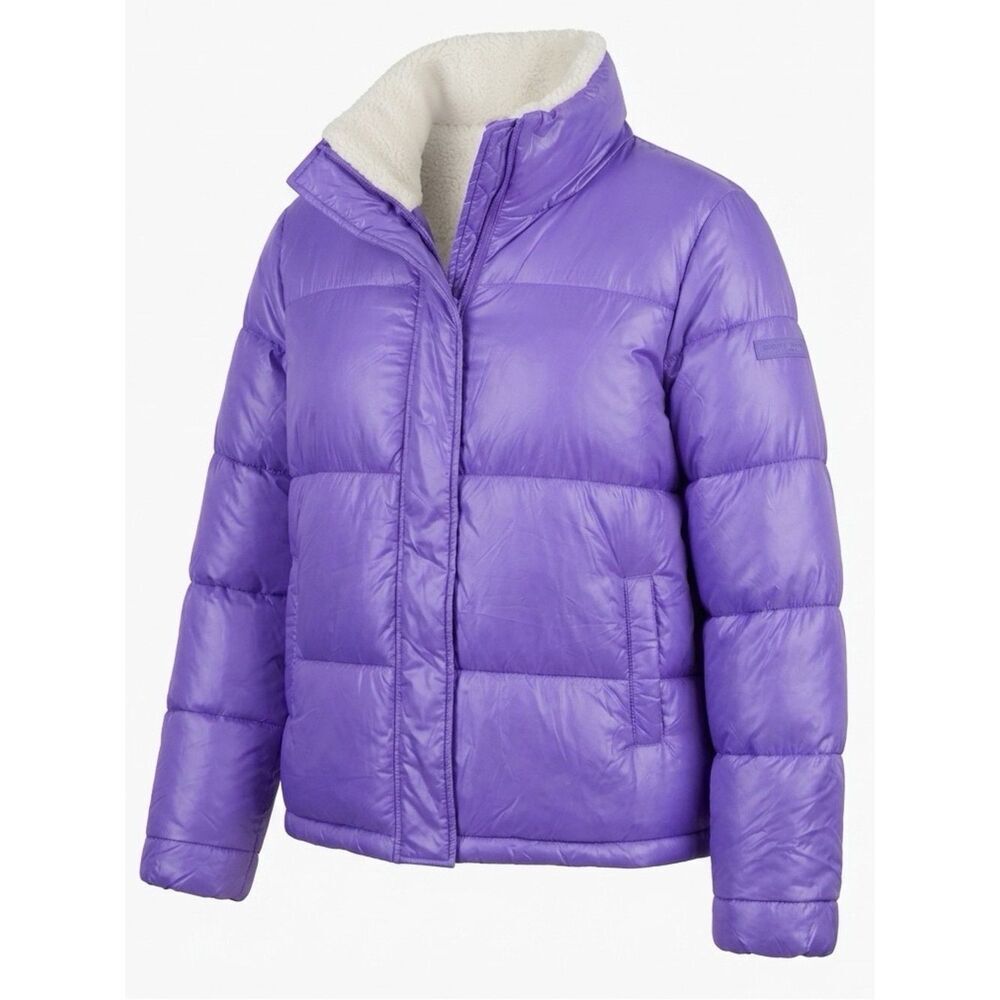 Purple Puffer Jacket with Sherpa Collar